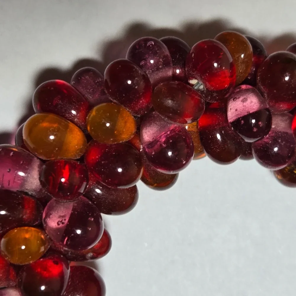 Vintage Set 5 Handcrafted Glass Bead Napkin Rings Red Amber Purple Cluster Decor